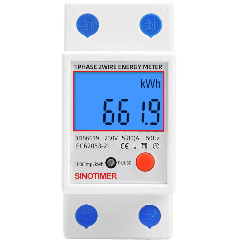 foto del prodotto contatore elettrico sotto monofase, modulare 80a max, tariffa semplice, display lcd.