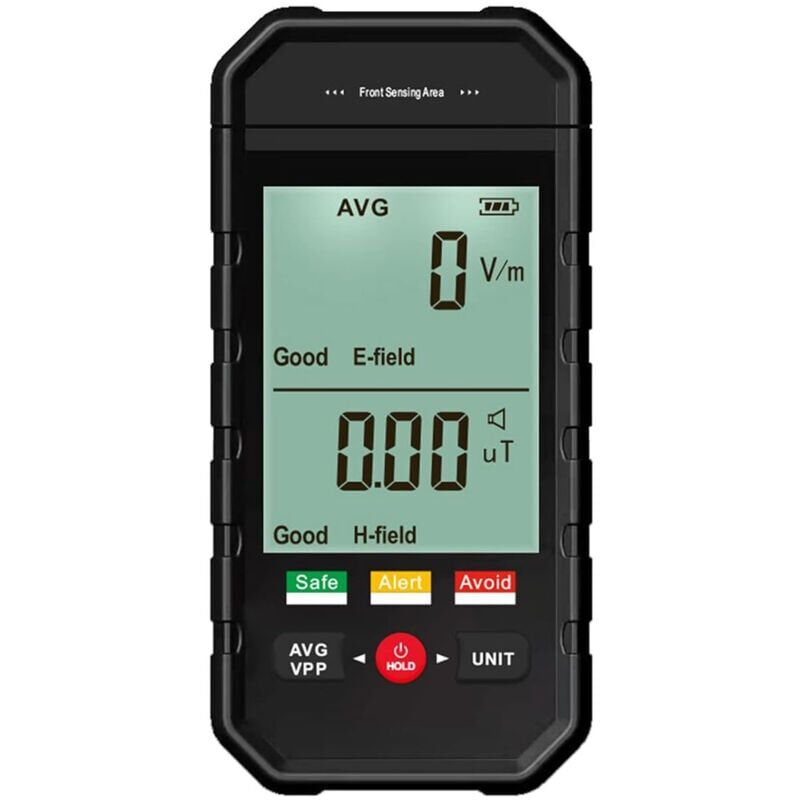 foto del prodotto contatore geiger, rilevatore di radiazioni di campi elettromagnetici con display lcd retroilluminato, allarme automatico, tester emf portatile per