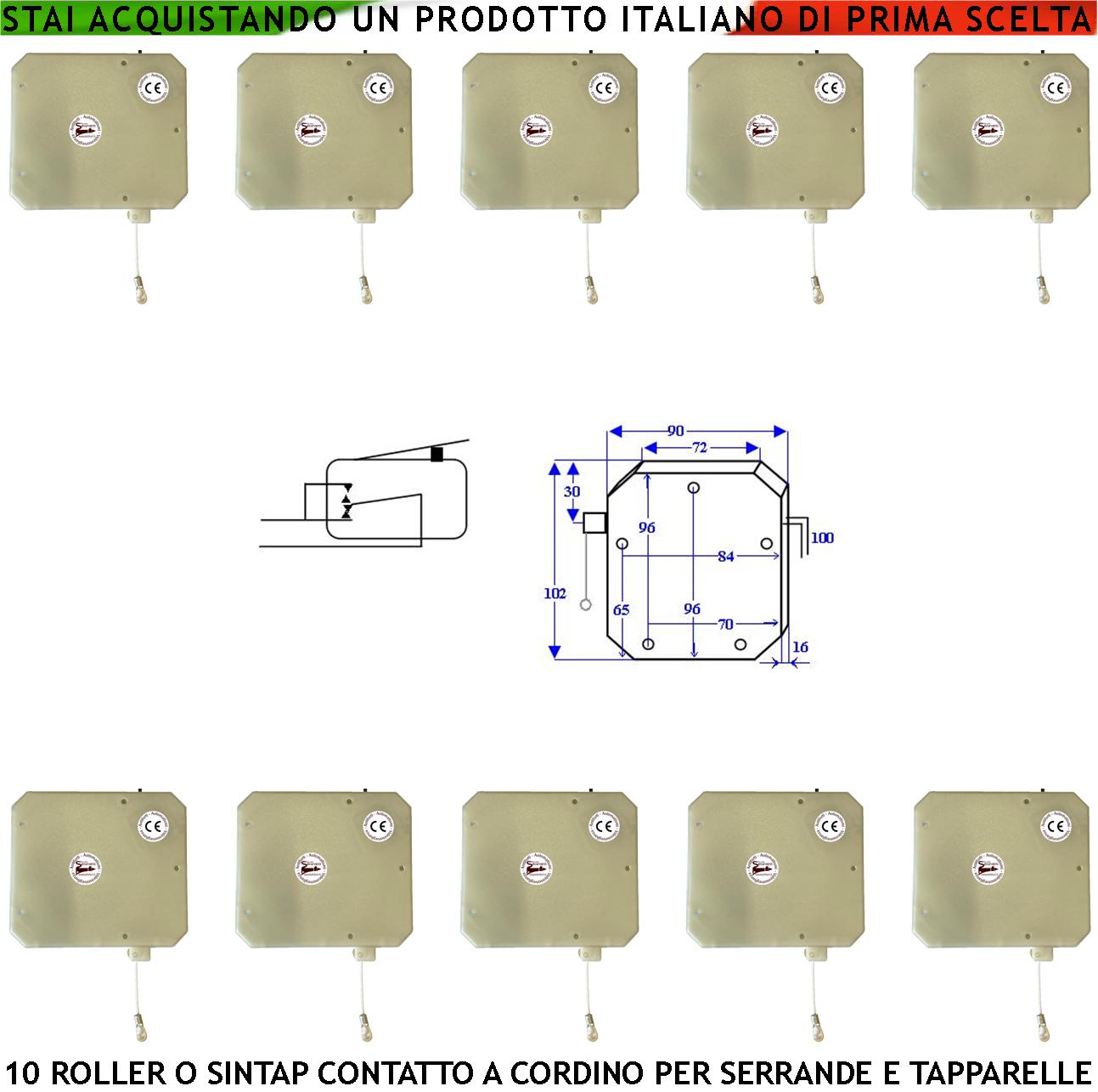 foto del prodotto contatto a corda 10 pezzi antifurto protegge serrande contro il taglio lo strappo il sollevamento la fune in nylon scorre su carrucola in ottone roller impulsi veloci 4/6 ms necessita di conta impulsi