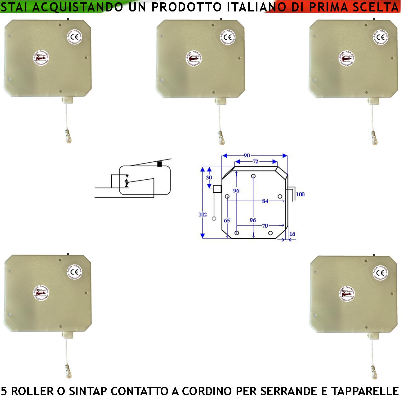 foto del prodotto contatto a corda 5 pezzi roller antifurto protegge la serranda dal taglio strappo e sollevamento la fune in nylon che scorre su carrucola in ottone impulsi veloci 4/6 ms necessita di conta impulsi