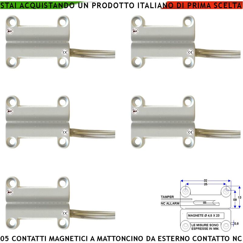 foto del prodotto contatto magnetico abs da esterno 5 pezzi per allarme finestre porte contatto reed nc sottovuoto sensibilit magnetica 13 mm tensione max 100 v 1 ah
