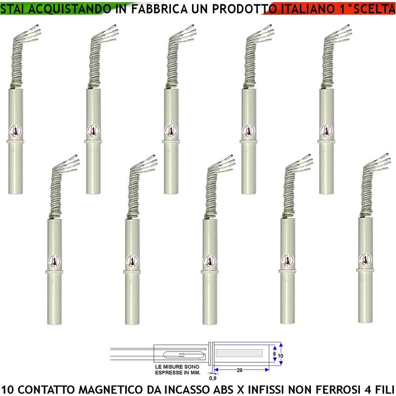 foto del prodotto contatto magnetico forma cilindrica da incasso dieci sensori magnetici 8 mm reed uscita nc collegamento 4 fili tensione transito max 100 v 10w carico