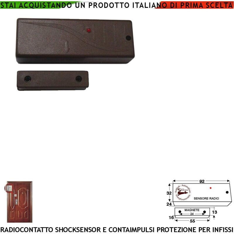 foto del prodotto contatto magnetico radio 5 pezzi cmr20vr sismico contaimpulsi sintap codice secur lisa64 antifurto wireless marrone