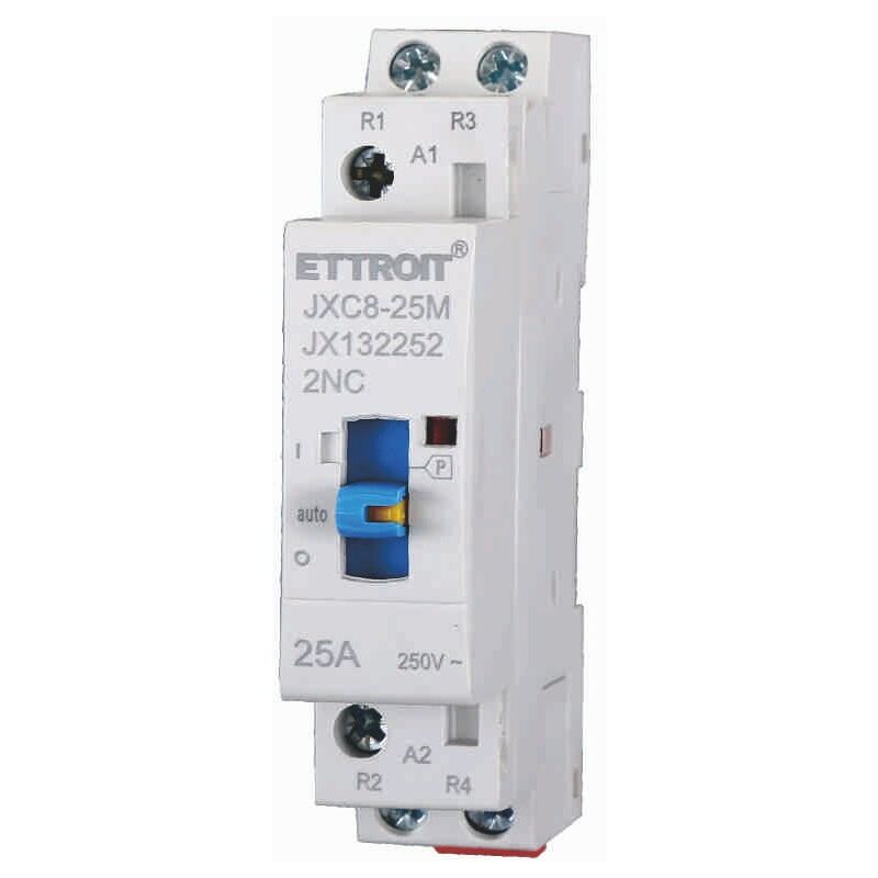 foto del prodotto contattore 230vac, 2p, 25a, 1 modulo, con interruttore di controllo manuale 2 nc - ettroit jx132252