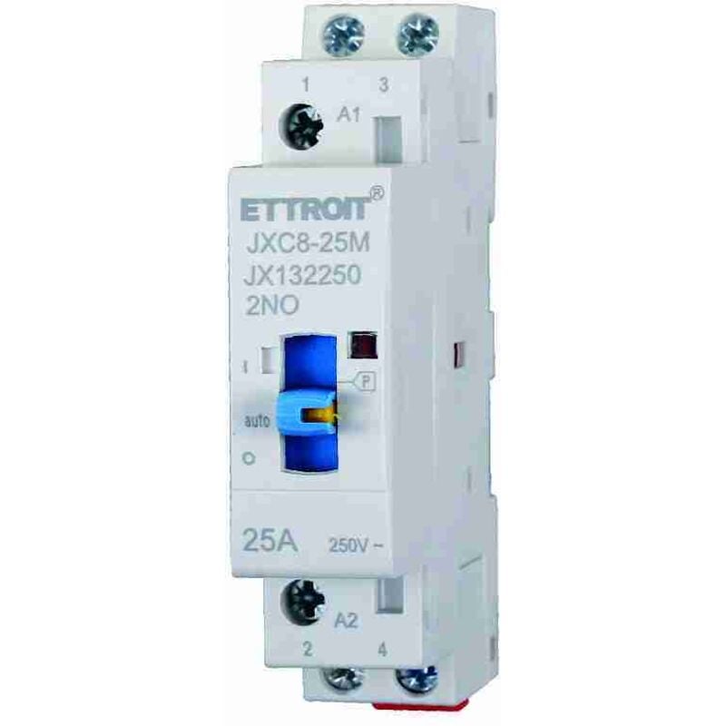 foto del prodotto contattore 230vac, 2p, 25a, 1 modulo, con interruttore di controllo manuale 2 no - ettroit jx132250