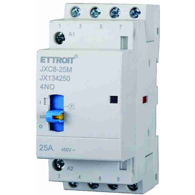 foto del prodotto contattore 230vac, 4p, 25a, 2 moduli, con interruttore di controllo manuale (4 no) - ettroit jx134250