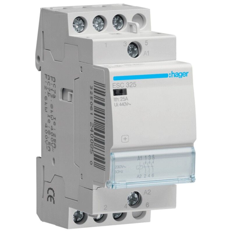 foto del prodotto contattore hager 25a 3na 230vac eco 2 moduli esc325