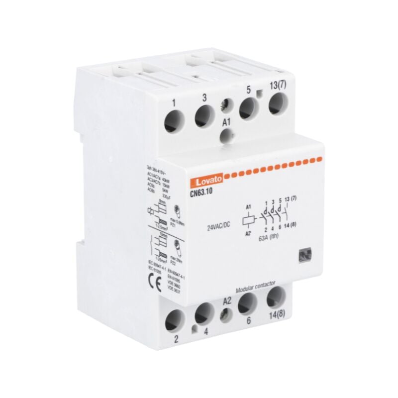 foto del prodotto contattore modulare lovato 63a ac1 4no 24vac/dc 3 moduli cn6310024