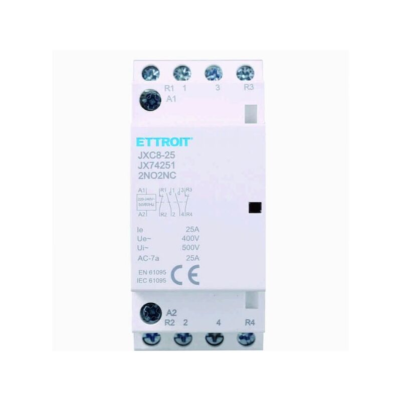 foto del prodotto contattore modulare su barra din 4p 25a 400v 2 contatti aperti no 2 contatti chiusi nc tipo 22 ettroit