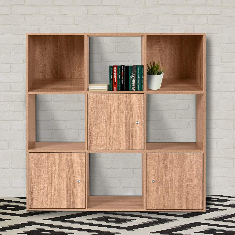 foto del prodotto contenitore a cubo rudy con 9 scomparti in legno effetto faggio e 3 ante