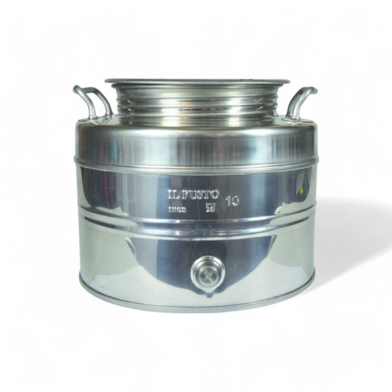foto del prodotto contenitore acciaio inox per olio con tappo a vite e attacco rubinetto 50 lt