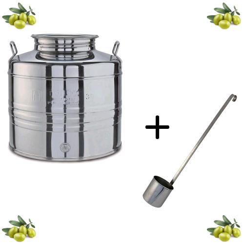 foto del prodotto contenitore bidone fusto in acciaio inox per olio 15 litri tappo a vite con mestolo in omaggio