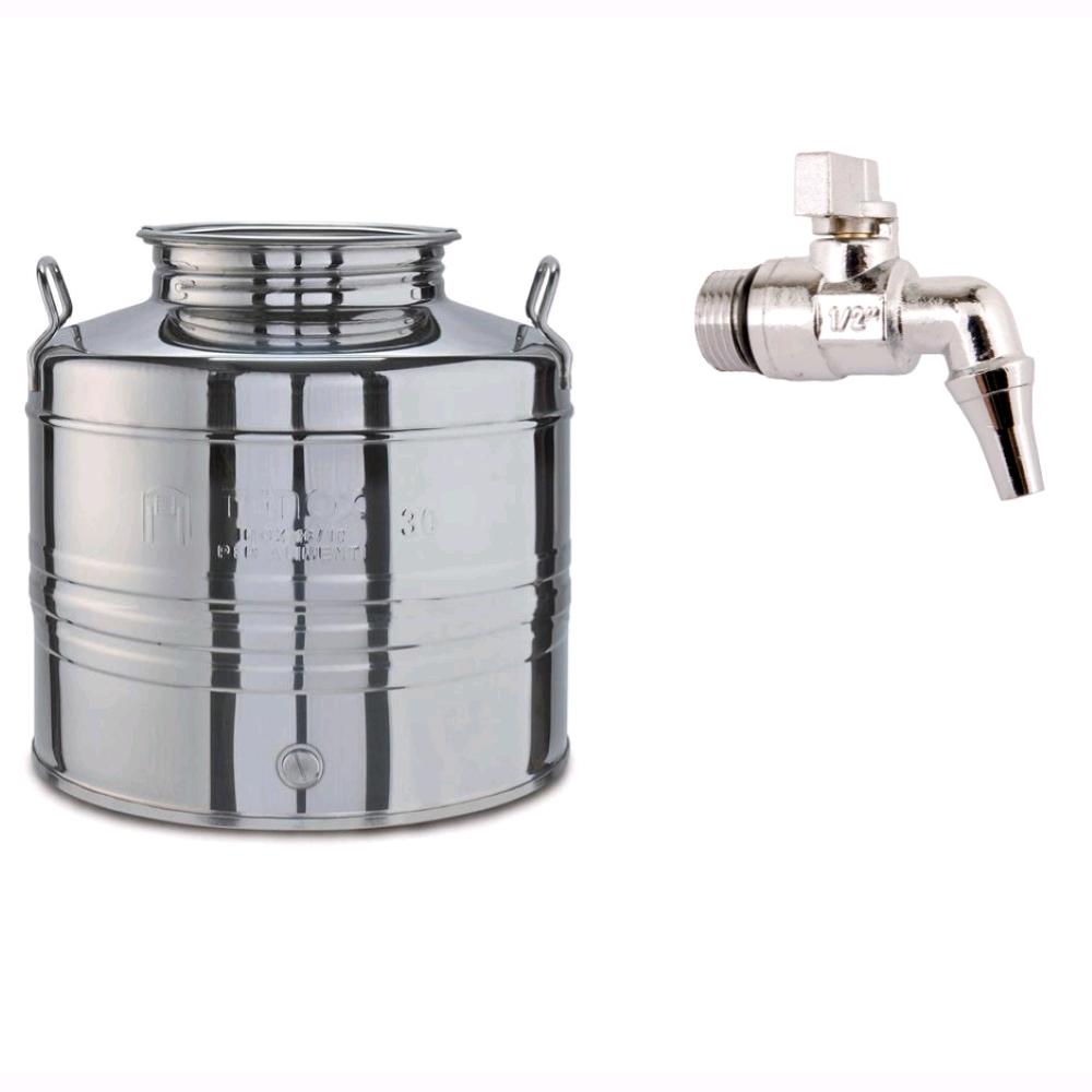 foto del prodotto contenitore bidone fusto in acciaio inox per olio 30 litri con rubinetto