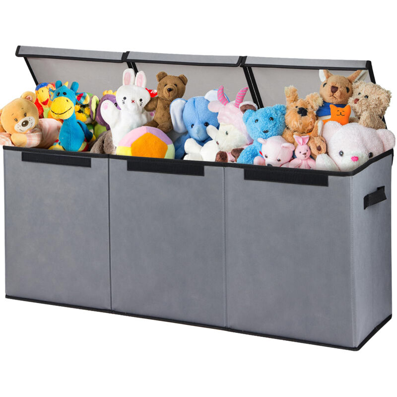 foto del prodotto contenitore box 3 scomparti grigio scatola cesta giocattoli organizer multiuso