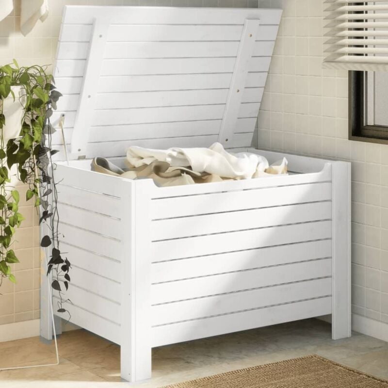 foto del prodotto contenitore con coperchio rana bianco 100x49x54cm massello pino vidaxl