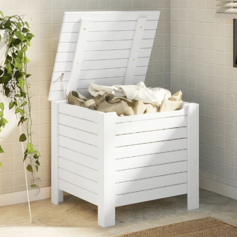 foto del prodotto contenitore con coperchio rana bianco 60x49x54 cm massello pino vidaxl 474512