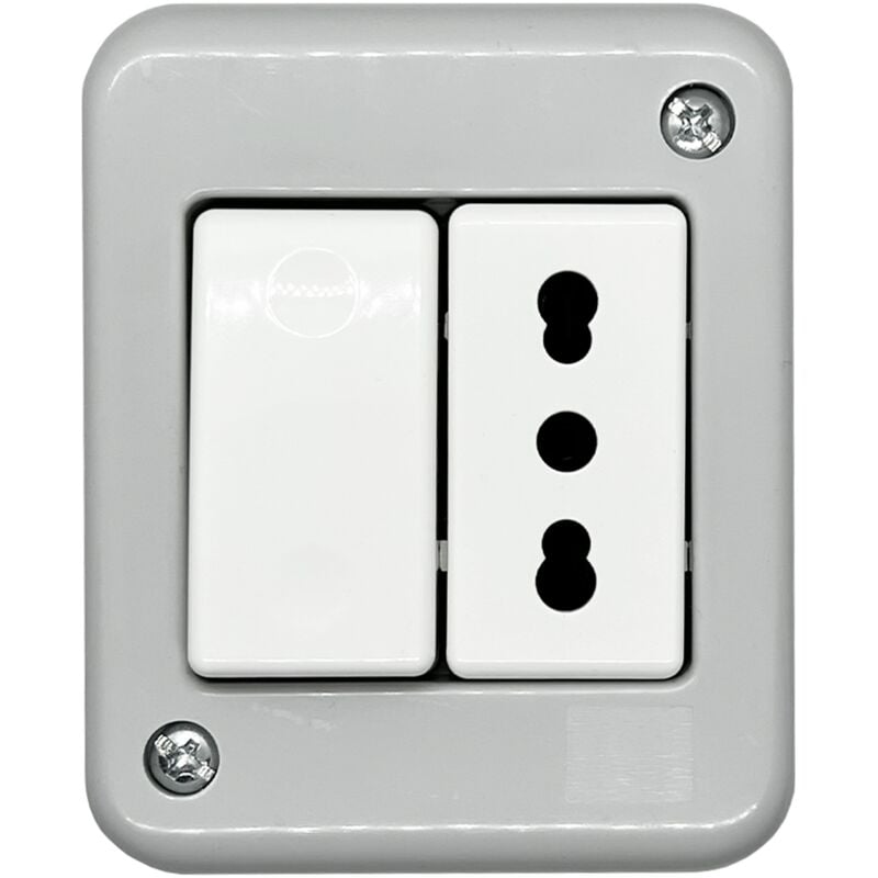 foto del prodotto contenitore con presa bipasso e modulo uniko, 2 moduli, ip40 4box externa ip40 4b.ip40.bt.cu