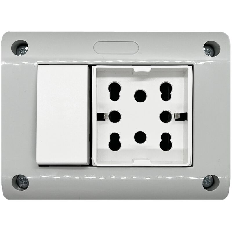 foto del prodotto contenitore con presa multistandard e modulo uniko, 3 moduli, ip40 4box externa ip40 4b.ip40.h21.cu