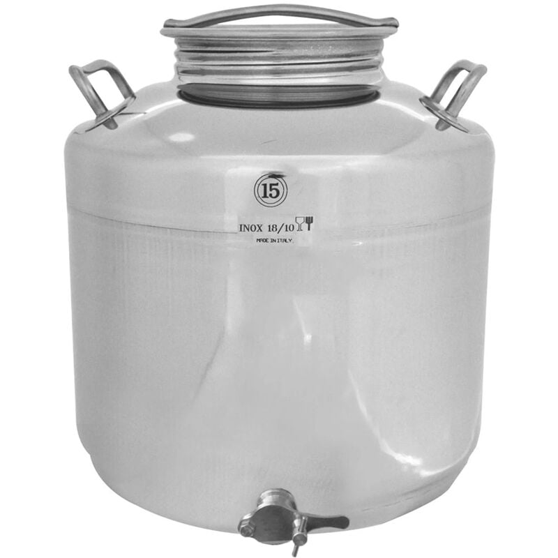 foto del prodotto contenitore con rubinetto per miele 15 litri in acciaio inox 18 10 fusto tanica saldato per alimenti apicoltoricertificazione uni en iso 9001 2000