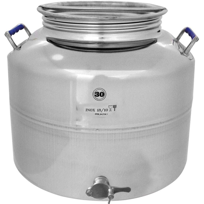foto del prodotto contenitore con rubinetto per miele 30 litri in acciaio inox 18 10 fusto tanica saldato per alimenti apicoltoricertificazione uni en iso 9001 2000