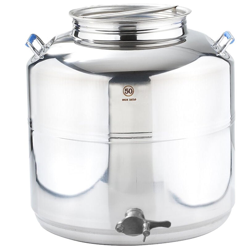 foto del prodotto contenitore con rubinetto per miele 50 litri in acciaio inox 18 10 fusto tanica saldato per alimenti apicoltoricertificazione uni en iso 9001 2000