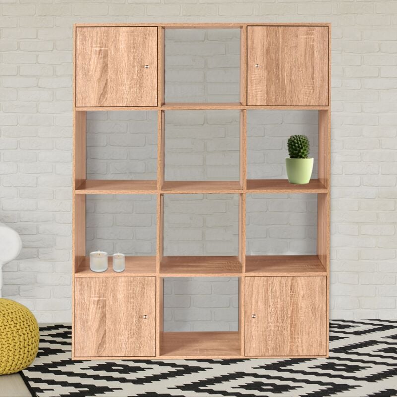foto del prodotto contenitore cubo rudy a 12 scomparti in legno effetto faggio con ante