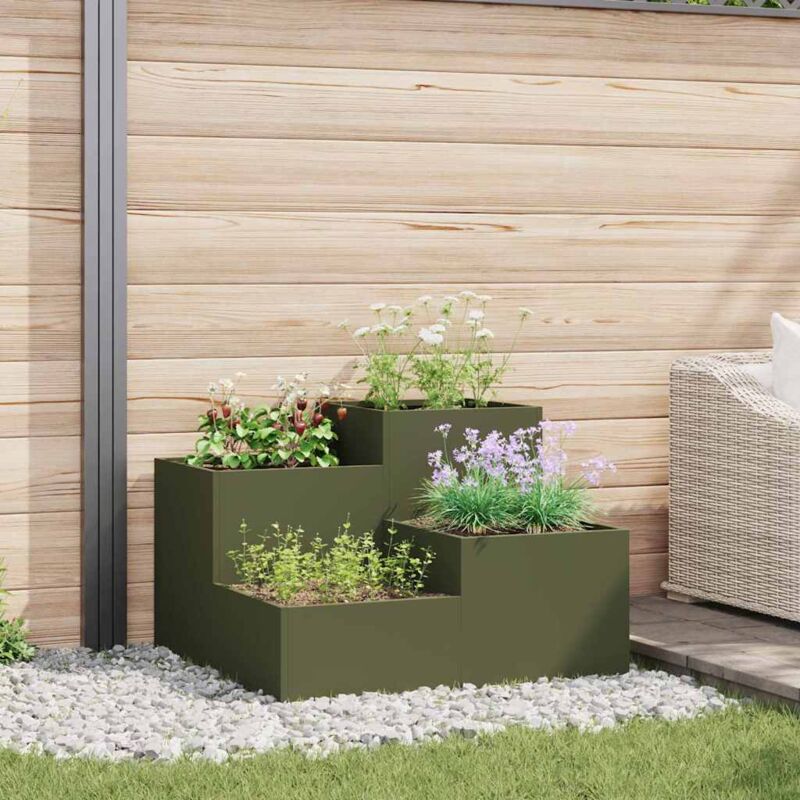 foto del prodotto contenitore da giardino 80 x 80 x 60 cm verde oliva in acciaio vidaxl
