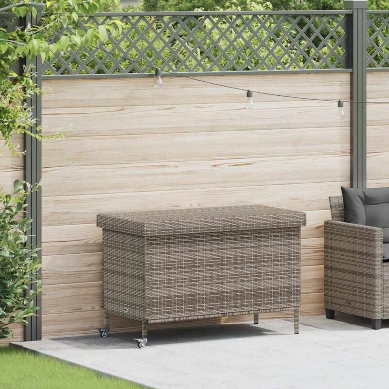 foto del prodotto contenitore da giardino con ruote grigio 110x55x73cm polyrattan vidaxl