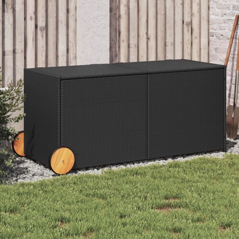 foto del prodotto contenitore da giardino con ruote nero 283l in polyrattan - vidaxl