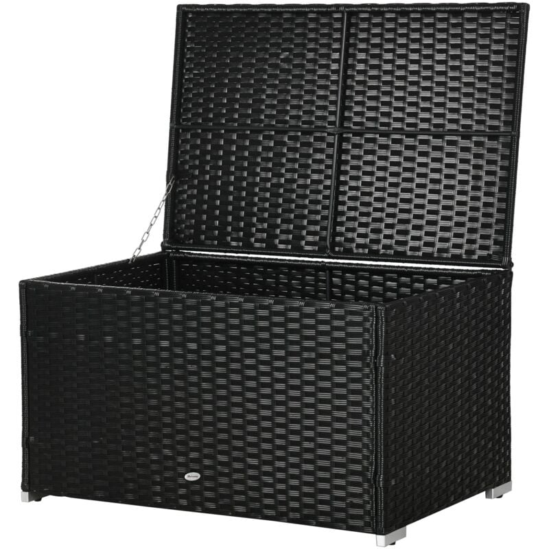foto del prodotto contenitore da giardino rattan e acciaio con coperchio 95x60x53cm nero outsunny