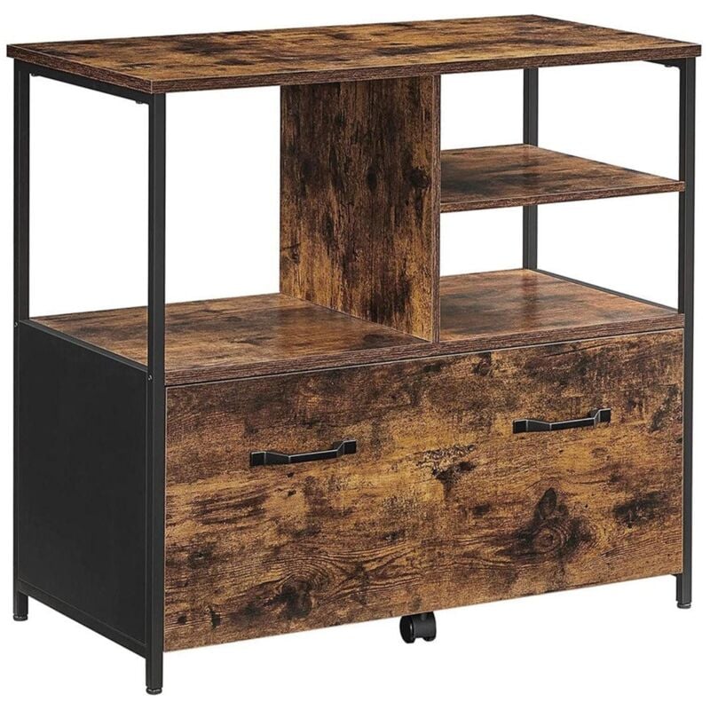 foto del prodotto contenitore da ufficio con cassetti porta stampante formato a4 portadocumenti sospesi stile industriale 82 cm marrone rustico e nero 120001479
