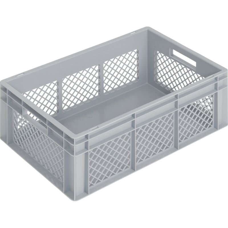 foto del prodotto contenitore di trasporto l600xp400xh220mm grigio pp pareti laterali forate con passaggio attraverso