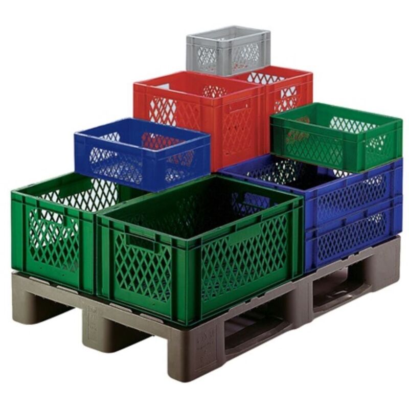 foto del prodotto contenitore di trasporto l600xp400xh320mm grigio pp pareti laterali forate con passaggio attraverso