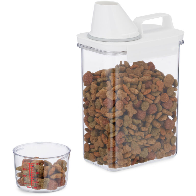 foto del prodotto contenitore ermetico con misurino, 1,8 l, porta crocchette cani e gatti, riso, cereali, detersivo, trasparente relaxdays