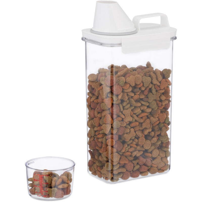 foto del prodotto contenitore ermetico con misurino, 2,3 l, porta crocchette cani e gatti, riso, cereali, detersivo, trasparente relaxdays