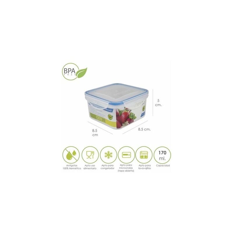 foto del prodotto contenitore ermetico quadrato in plastica 170 ml. 8,5x8,5x5 h cm.