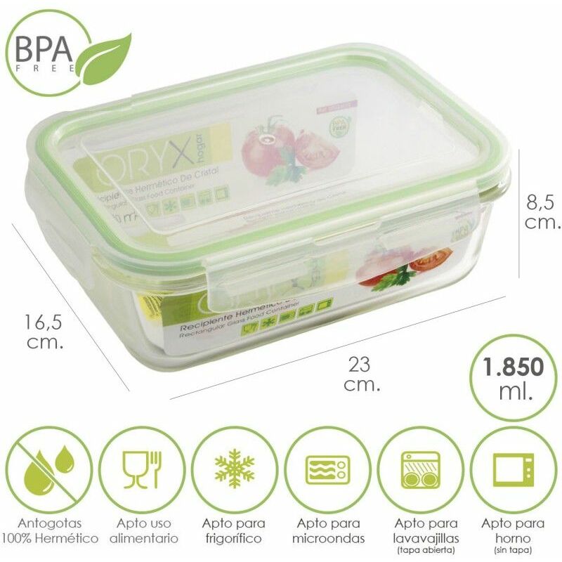 foto del prodotto contenitore ermetico rettangolare in vetro 1850 ml. 23 x 16,5 x 8,5 altezza cm.