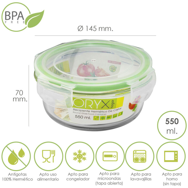 foto del prodotto contenitore ermetico rotondo in vetro 550 ml. 145 x 7 h cm. - oryx