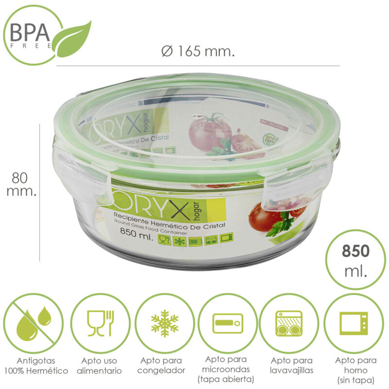 foto del prodotto contenitore ermetico rotondo in vetro 850 ml. 165 x 8 h cm. - oryx