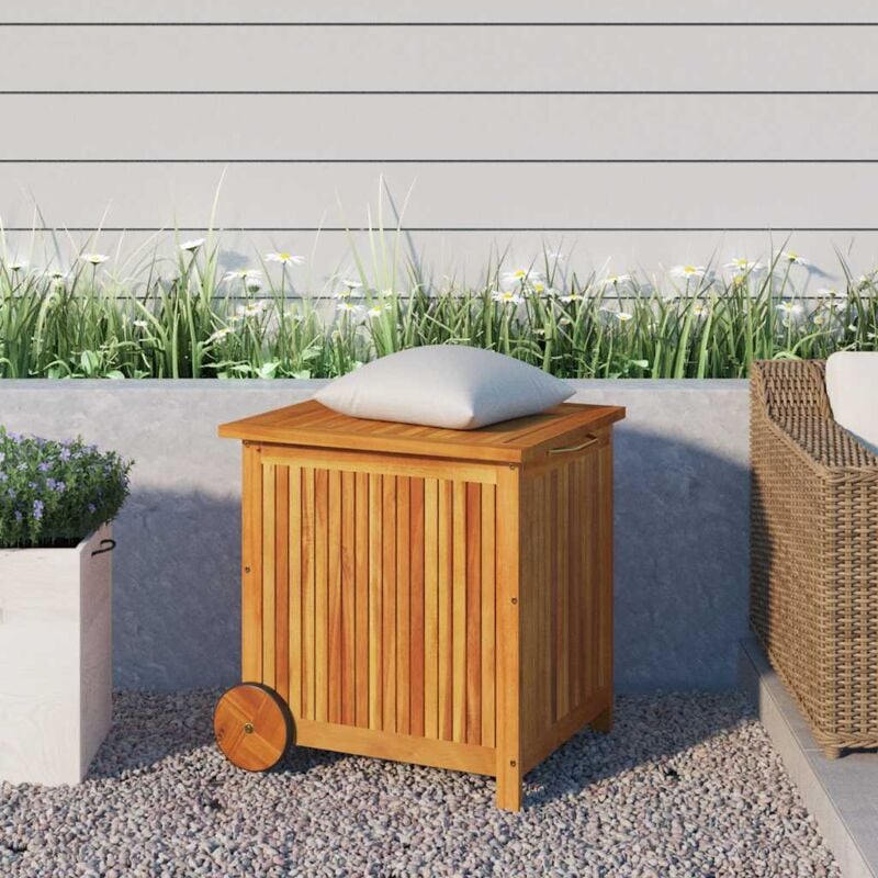 foto del prodotto contenitore giardino con ruote 60x50x58cm legno massello acacia cod mxl 69838