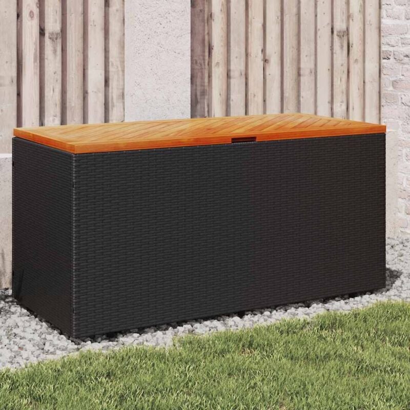 foto del prodotto contenitore giardino nero 110x50x54cm polyrattan e legno acacia - vidaxl