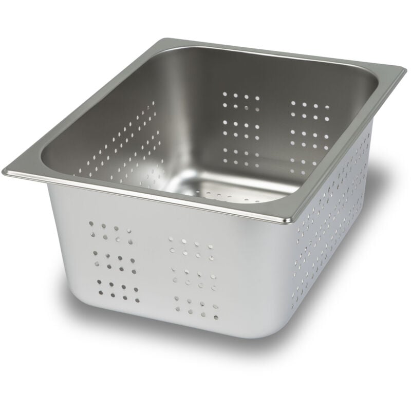 foto del prodotto contenitore gn 1 2 gastro norm gastronorm acciaio inox, profondità 150 mm, forato, resistente ai graffi, intervallo di temperatura da -40 a 300 c,