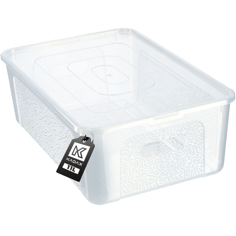 foto del prodotto contenitore in plastica kadax da 11 litri con coperchio, scatola portaoggetti trasparente con serratura