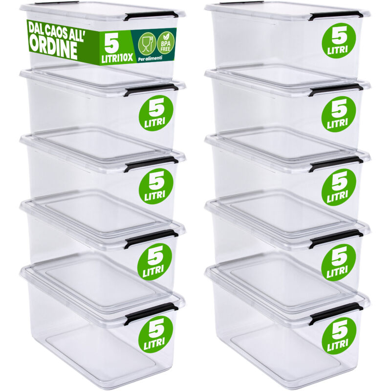 foto del prodotto contenitore in plastica scatola da 2l e 5l set contenitori trasparenti bpa free impilabili scatole cucina camera da letto 10x 2l de deuba