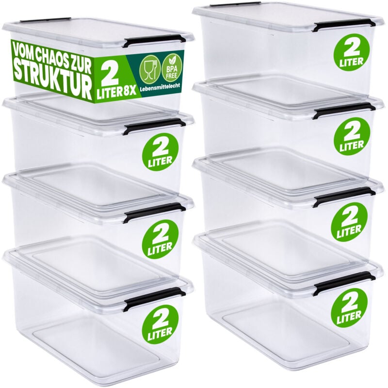 foto del prodotto contenitore in plastica scatola da 2l e 5l set contenitori trasparenti bpa free impilabili scatole cucina camera da letto 8x 2l (de) - deuba