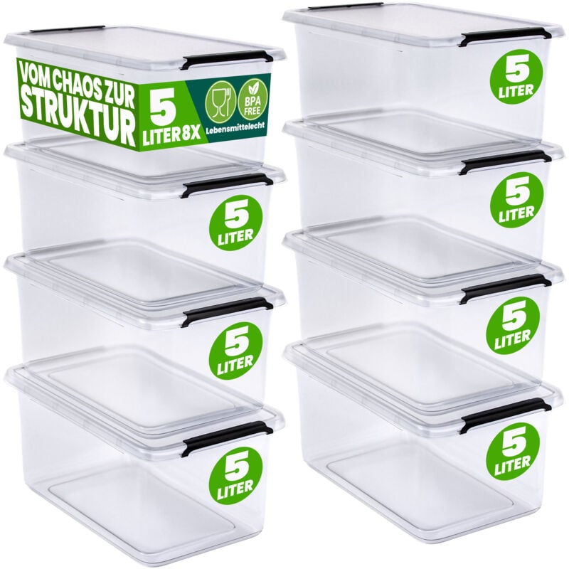 foto del prodotto contenitore in plastica scatola da 2l e 5l set contenitori trasparenti bpa free impilabili scatole cucina camera da letto 8x 5l de deuba