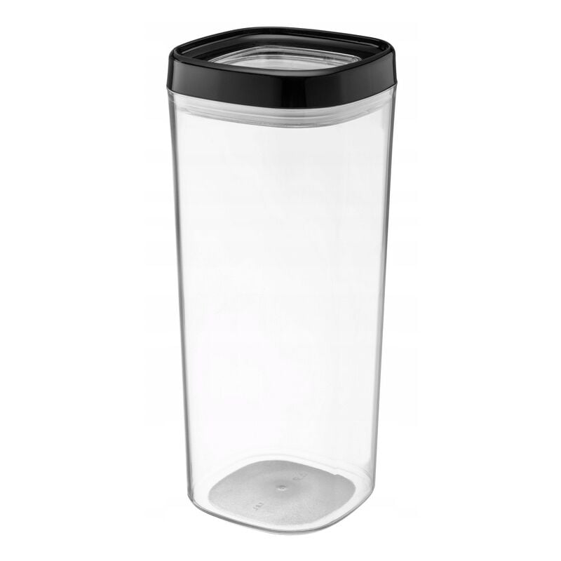 foto del prodotto contenitore in plastica trasparente con coperchio per farina, cereali, zucchero e pasta 1800 ml, nero kadax