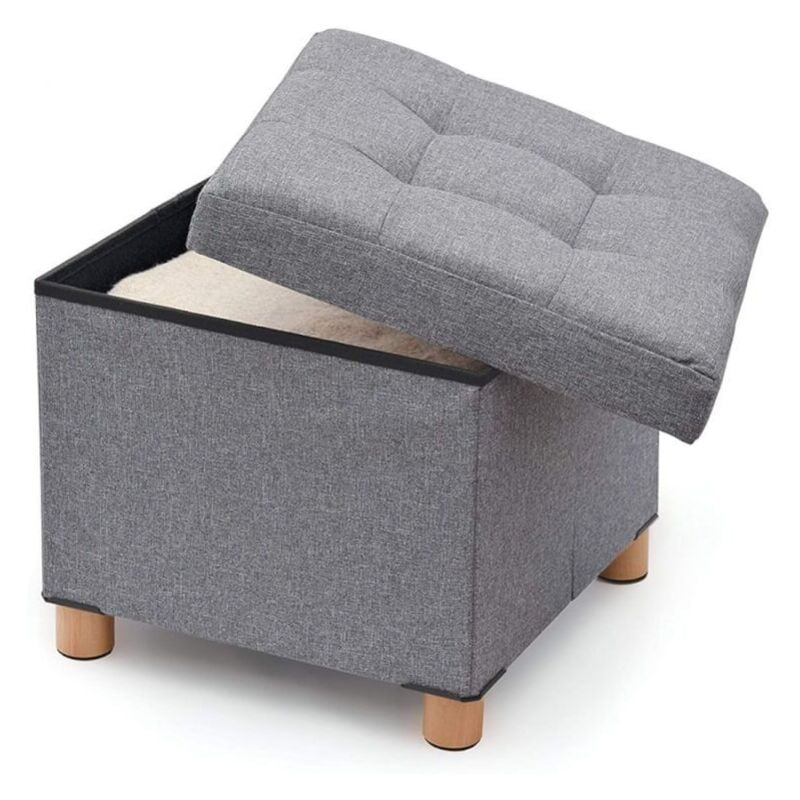 foto del prodotto contenitore in tessuto ottoman grigio con piedini in legno 38x38x34h cm
