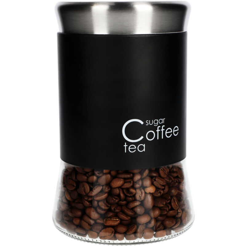 foto del prodotto contenitore in vetro per caff , t , zucchero con coperchio nero 1000ml kadax