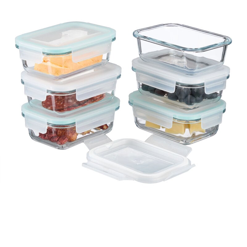 foto del prodotto contenitore per alimenti con coperchio ermetico, set da 6 vaschette da 370 ml, scatole meal prep, trasparente relaxdays